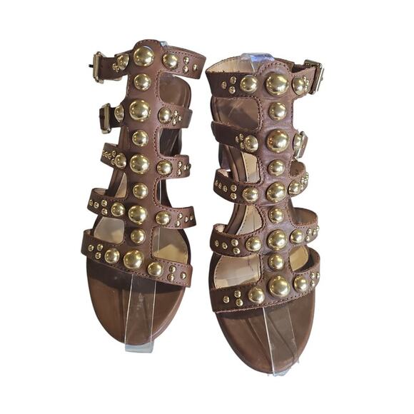 Brian Atwood Blaise Gold Stud Gladiator Sandals Brown Size 7 - Picture 2 of 8